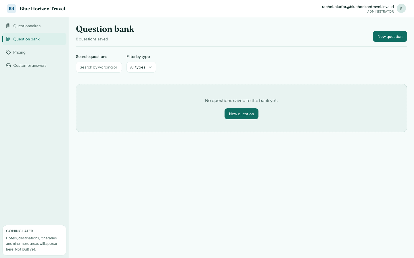 Question bank with no questions yet