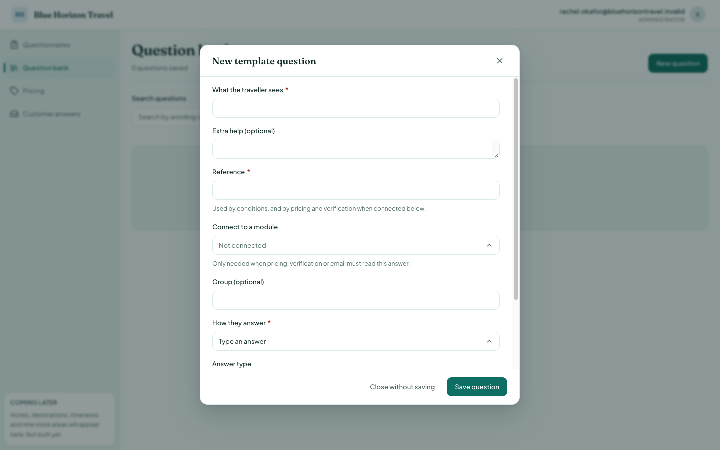 The new question dialog