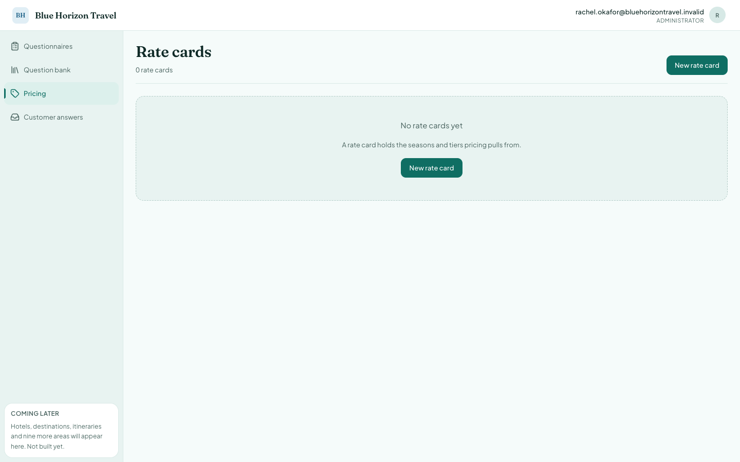 Pricing with no rate cards yet