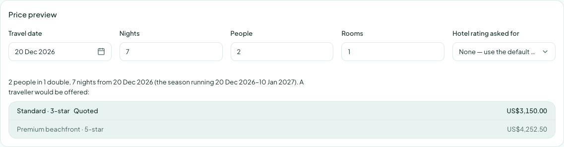 The price preview showing two tier prices