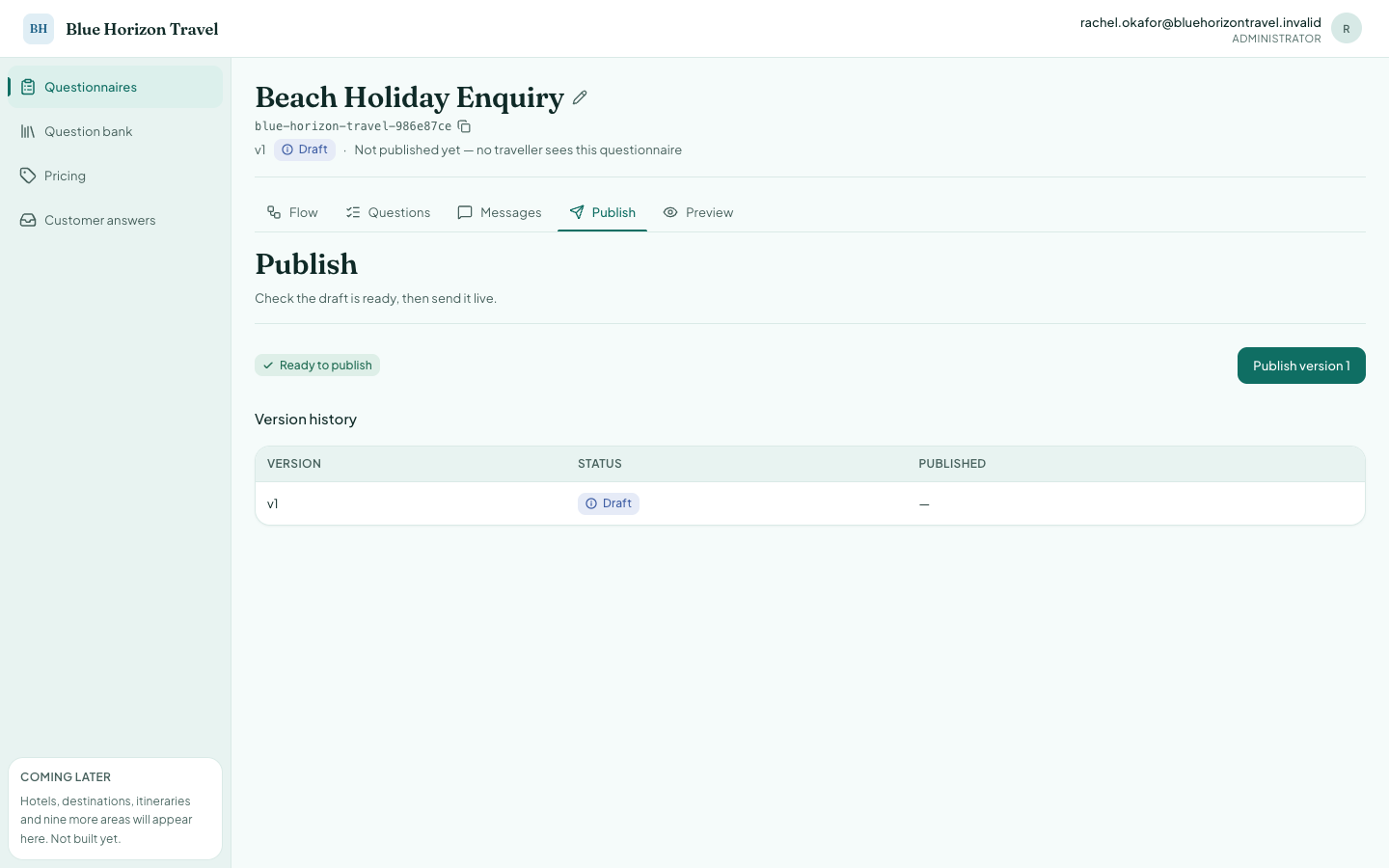 The Publish tab reporting Ready to publish