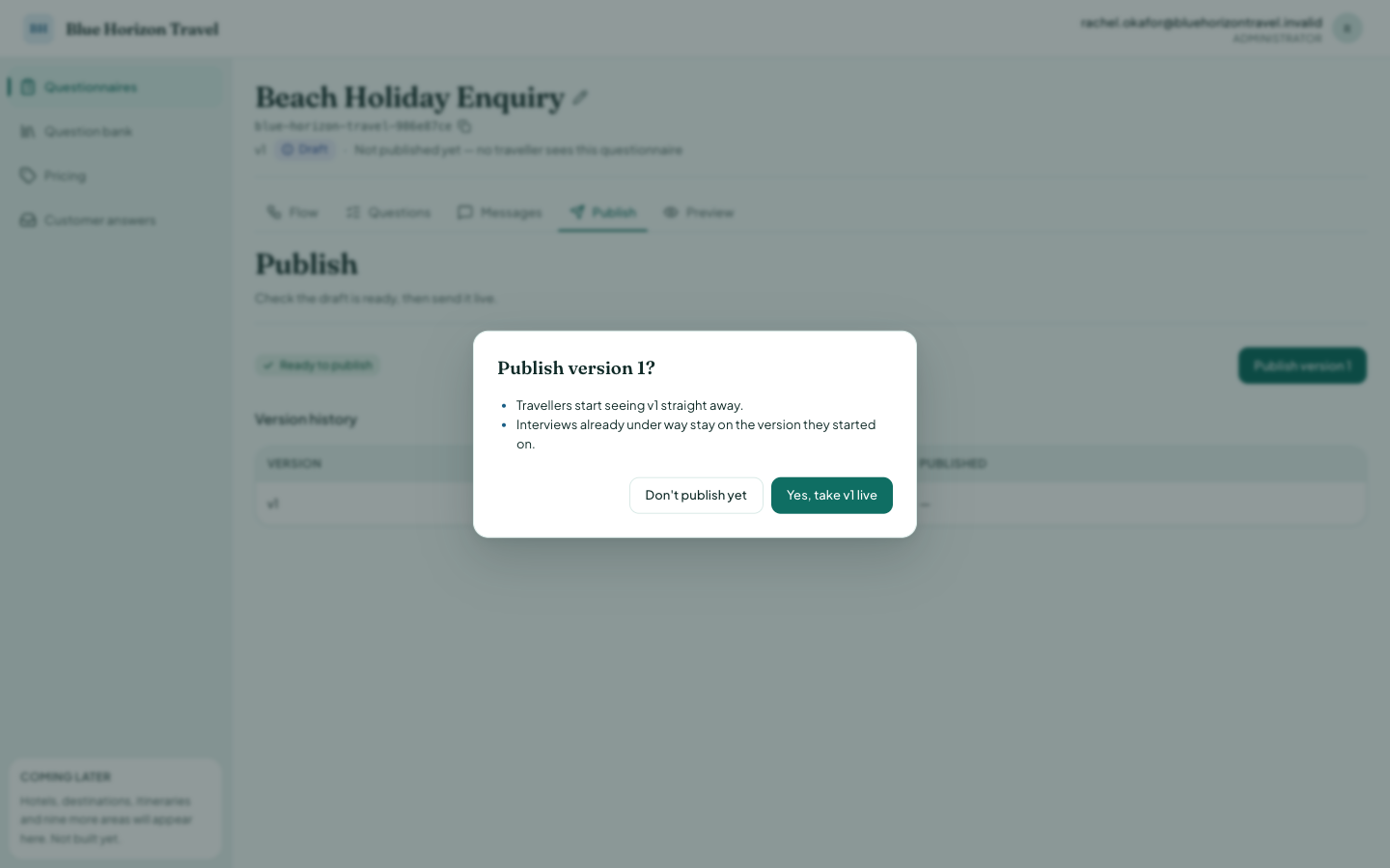 The publish confirmation