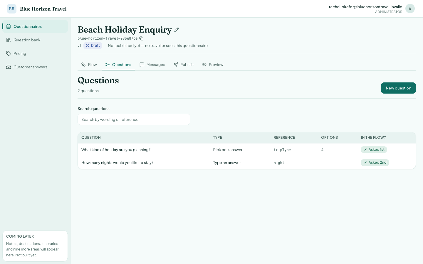 The Questions tab