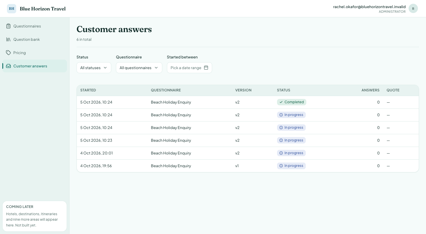 The customer answers list